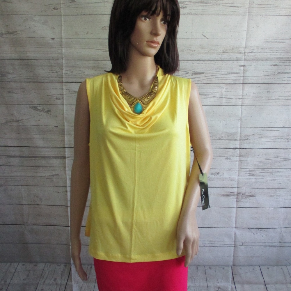 NWT - NUE OPTIONS stretchy yellow knit top- sz PL